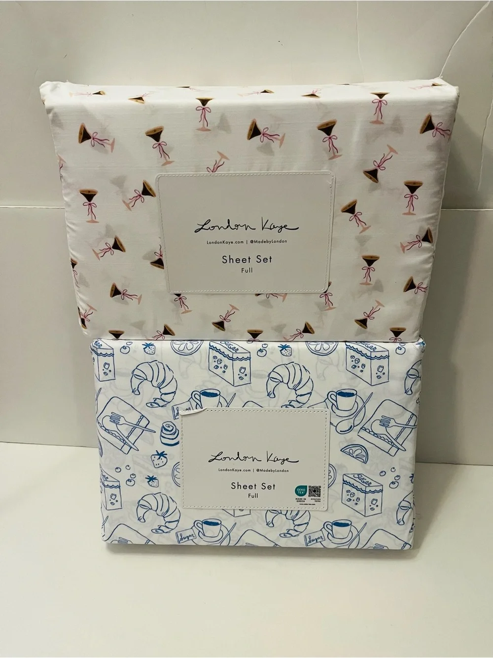 London Kaye Full Sheet Sets Lot of 2 Parisian Pastry & Cafe Espresso Martini